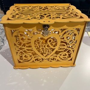 Brown yellow wedding card box with lock